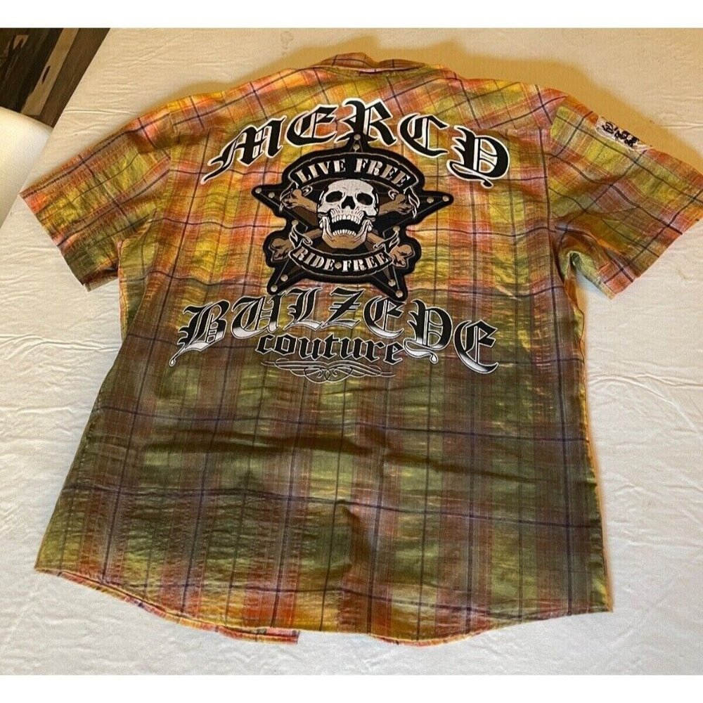 Bulzeye Black Label XXL Button Down Short Sleeve Shirt Live/Die Free Death Glory
